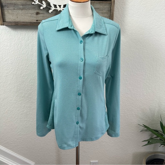 Prana Kinley Teal‎ Button-Up Shirt ladies size Medium - Picture 1 of 6